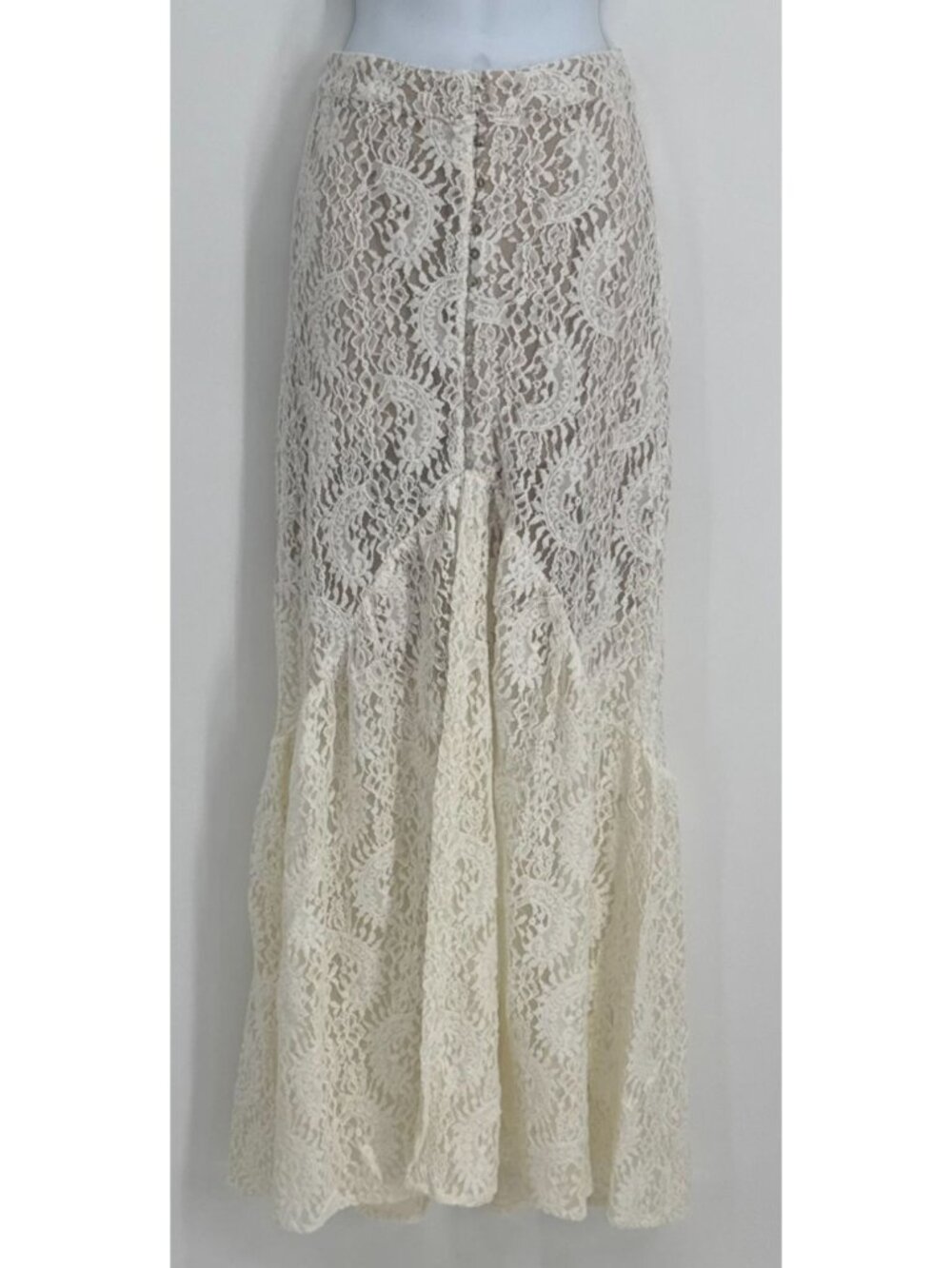 Cottagecore Cream Lace Maxi Skirt M Mermaid Flared Nude Lined Boho Bridal Wester